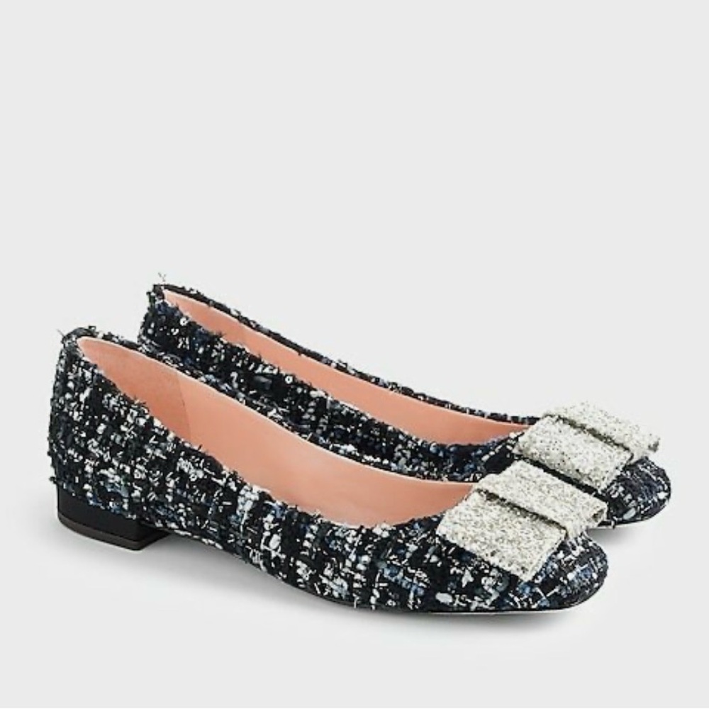 JCrew Sally Ballet Flat in Tweed with Glitter Bow (New NO box)